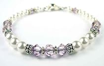 June Lt. Amethyst and Pearl Birthstone Swarovski Crystal Beaded Pearl Bracelets