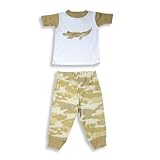 B.T. Kids - Toddler Boys Short Sleeved Cotton Pajama Set, White, Tan