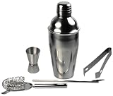 Produkt-Bild: mumbi Cocktail MIXER Bar Set im geb&uuml;rsteten Edelstahl Design / 5 teilig: Shaker, Sieb, Messbecher, L&ouml;ffel, Zange