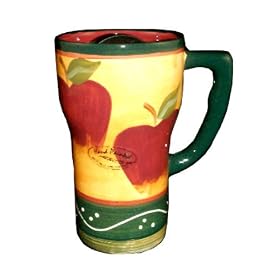 COFFEE MUG WITH LID CERAMIC APPLE DECOR by ACK