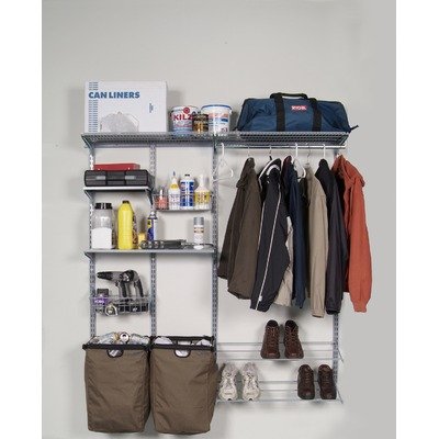 See Storability 66 In. L x 63 In. H Garment Wall Mount Storage System with (2) Shop/Rag Bags, Boot Rack, (2) Wire Shelves, (2) Wire Baskets, (2) Steel Shelves & Hardware