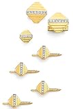 14K Solid Gold Diamond-Shaped Diamond Cufflinks, Tie Tac and Stud Set