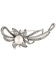 Sterling Silver, Marcasite, and Freshwater Cultured Pearl (12mm) Pin