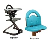 Svan High Chair from Scandinavian Child with Infant Kit and Cushion, Turquoise Cushion with Espresso...