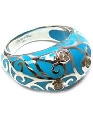 Angelique De Paris Contessa Platinum Rhodium Finish Resin Dome Cocktail Ring in Turquoise Size 8