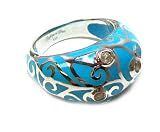Angelique De Paris Contessa Platinum Rhodium Finish Resin Dome Cocktail Ring in Turquoise Size 8