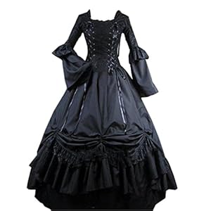 Women Long Sleeves Lace Bandage Square Collar Gothic Victorian Dress XX-Large,Black
