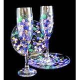 Grapes & Vines Design - Hand Painted - Toasting Flutes - 6 oz. & 7 inch Cake Plates