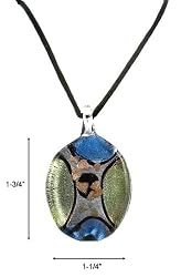 Necklace - N92 - Murano Glass Style - Oval Shape ~ Blue, Lime & Silver