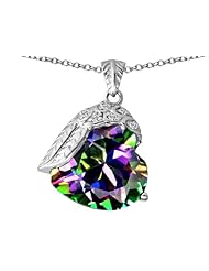 Original Star K (tm) Angel Wing of Love Pendant with Heart Shape Rainbow Mystic Topaz in 925 Sterling Silver