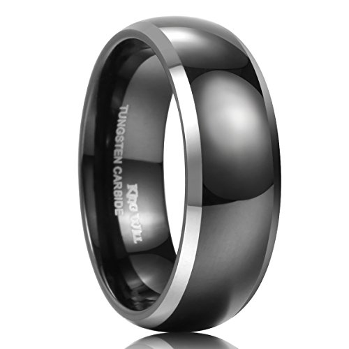 King Will Unisex 8mm Tungsten Ring Black Domed High Polished Classic Wedding Engagement Band Two Tone 9