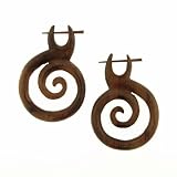 RANGSANG - Organic Hand Carved Sono Wood Earrings with Wood Post - From Indonesia - Sold as a Pair - 30mm x 60mm