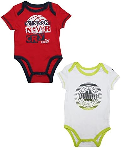 (Pack of 2) Puma Infant One-Piece Short Sleeve Romper / Bodysuit 6/9m White & Red