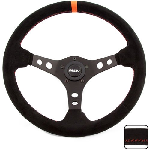 Grant 699 Suede Wrapped Racing Steering Wheel with Orange Top Marker