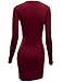 Doublju Womens Slim Fit Button Long Sleeve Mini Dress WINE,M