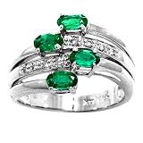 14K White Gold Emerald and Diamond Ring