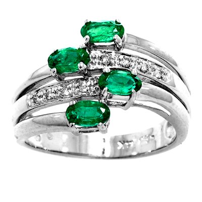 14K White Gold Emerald and Diamond Ring