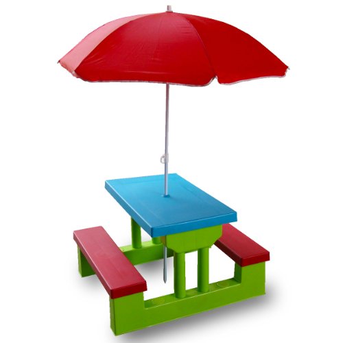 New Kids Child Picnic Garden Red Parasol 135cm High Blue Table Green Bench Set 4 Children Easy To Clean And Maintain top Garden Furniture product New Kids Child Picnic Garden Red Parasol 135cm High Blue Table Green Bench Set 4 Children Easy To Clean And Maintain picture