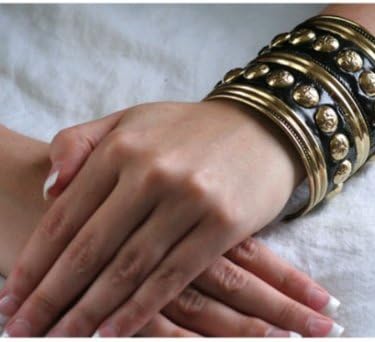 Cindie's Tall Gold Studded Black Cuff Faux Leather Cuff Bracelet - O/S