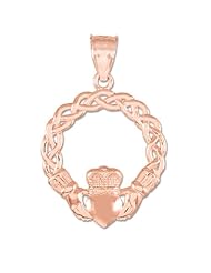 10k Rose Gold Classic Braided Claddagh Charm Pendant