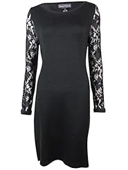 Sweater Long Sleeves Acrylic/Nylon/Spandex Knee Length Lace Illusion  Dress