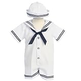 Lito Baby Boys White Navy Sailor Romper Hat Outfit Set 3M-24M