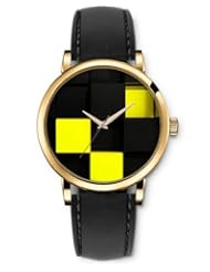 SPRAWL Aanalog Fashion Series Gold Ladies Watches of Genuine Black Leather Strap,Unique Wrist Watch for Women Girls Designed with yellow boxes