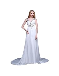 V-neck Belted Beaded Backless Crystal Crystals Pleated Chiffon/Satin Wedding Dress 