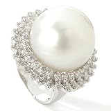 18K White Gold 1.65ct Diamond & 17.8MM Cultured South Sea Pearl Size 7 Ring