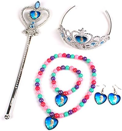 Fashion Frozen Princess Costume Anna & Elsa Magic Wand & Tiara Combo Set & Elsa Necklace & Elsa Bracelet & Elsa Earrings (# A)