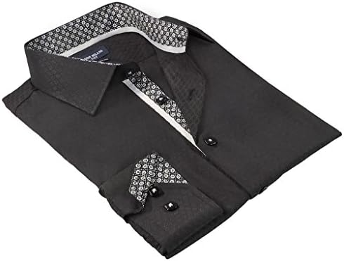 Rosso Milano European Modern Fit Jacquard Dress Shirt In Black