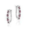 Sterling Silver Genuine Diamond and Ruby Hoop Earrings