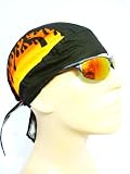 Black Bikers Cap with Red, Orange and Yellow Flames/ Fire, Also Known As Headwraps, Skullies, Skull Caps, Bandanas/Bandannas