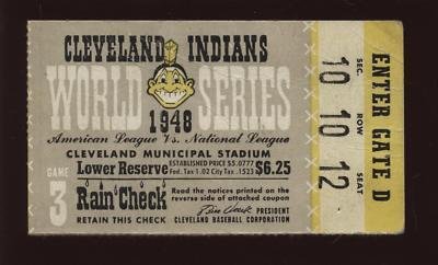 1948 World Series Ticket Stub @ Cleveland Indian Game 3 - NBA Basketball Tickets