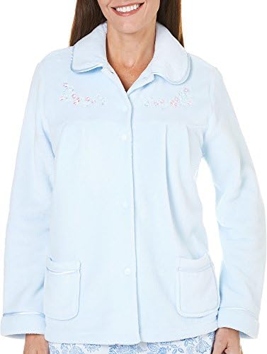 Jasmine Rose Womens Button Front Bed Jacket Small Blue