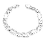 Mens Sterling Silver Heavy Figaro Link Bracelet 9