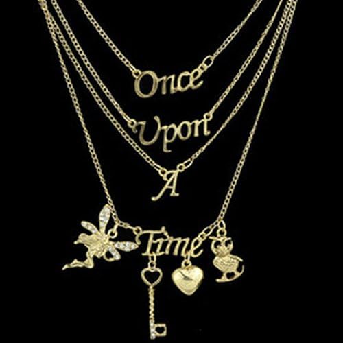 Women Fairy Key Love Heart "Once Upon A Time" Letter Charm Multilayers Necklace