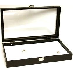 72 Slot White Ring Foam Jewelry Display Glass Top Tray