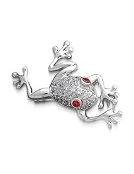 Bling Jewelry 925 Sterling Silver Frog Garnet Color CZ Eyes Pin Brooch