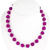 EXP Handmade Pink Ruby Quartz Necklace With Silver Flower Beads