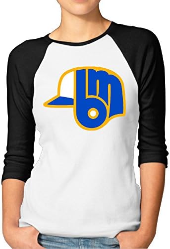 Logon Women's Milwaukee Brewers4 Customized 100% Cotton 3/4 Sleeve Raglan T-shirts Black L