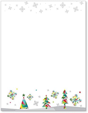 Prismatic Rainbow Christmas Trees and Snowflakes Holiday Computer Printer Paper (150 Sheets)