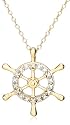 18k Yellow Gold Overlay Sterling Silver Diamond Accent Ship Wheel Pendant, 18"