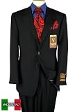 Valenti Men Suits Italian Super 150s Merino Wool Hand Tailored Made in Italy Canvas Front Complete Jacket and Pants Jet Black Year Round Use