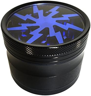 Stylish Lightning Herb Grinder with Pollen Catcher, Brush, and Scraper - 4 Piece 2.5" Premium Grade Aluminum - Durable, Light (Blue)