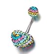Pugster Belly Navel Ring Colorful Shining Ball Heart Body Jewelry Rhinestone Dangle Belly Ring