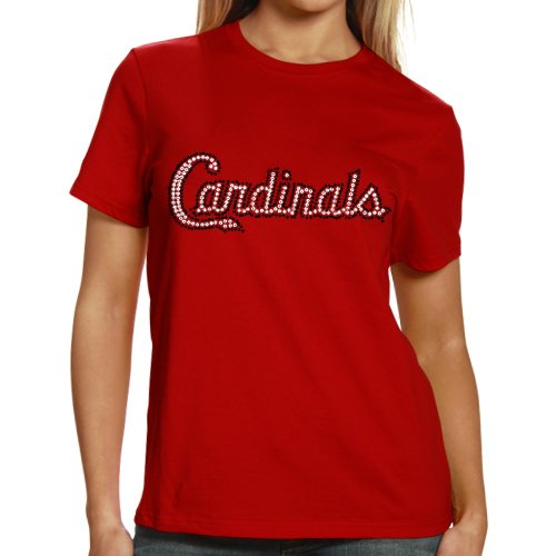 St. Louis Cardinals Ladies Sequin Jersey Logo Premium T-Shirt - Red (Small)