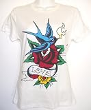 Ed Hardy Womens Short Sleeve Tee Shirt - Bird & Rose (White)