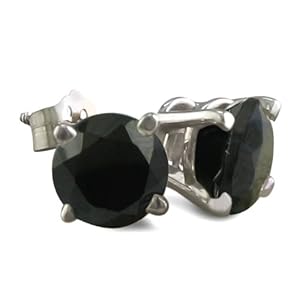 1 1/2ct Black Diamond Stud Earrings in 14K White Gold Screw Backs