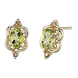 Daring and Striking 1.00 cts Oval Checkerboard Peridot Diamond Earrings 14Kt Yellow Gold